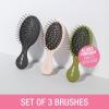 imageConair Detangling Hair Brush Set 3 Pack For Wet Dry and All Hair Types Detangling Brushes for Women in Tartan Red GreenBlack  Pink  Green