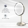 imageConair LEDLighted Fan Makeup Mirror with Spot Magnification Vanity Mirror with Lights and Fan with 3 Settings 63Inch Viewing Area Brushed Satin Nickel Finish