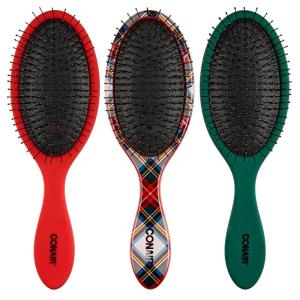 imageConair Detangling Hair Brush Set 3 Pack For Wet Dry and All Hair Types Detangling Brushes for Women in Tartan Red GreenTartan  Red  Green