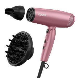imageConair Hair Dryer with Diffuser and Folding Handle Travel Friendly Hair Dryer Radiance Boost Blow Dryer for Less Frizz More Shine and Irresistibly Silky Hair Includes Diffuser and Concentrator