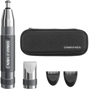 imageConair Men Ear Nose and Eyebrow Trimmer Patented 360 Bevel Blade for No Pulls Nicks or Cuts Guaranteed Nose Hair Trimmer for Men NonSlip Grip 5Piece Kit with Travel CaseMens Multi Attachment Heads  Storage Case