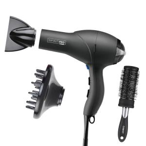 imageINFINITIPRO by CONAIR Hair Dryer with Diffuser Quick Style ampamp Shine Blow Dryer FrizzFree Hair BlueGrey With Bonus Brush