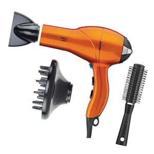 imageINFINITIPRO by CONAIR Hair Dryer with Diffuser Quick Style ampamp Shine Blow Dryer FrizzFree Hair BlueOrange With Bonus Brush