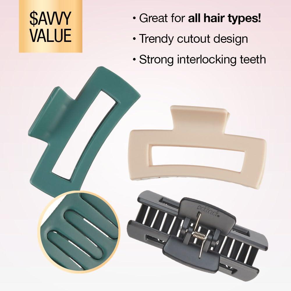 imageScunci by Conair Hair 3inch claw clips  hair accessories for women  Ideal for all hair types  trendy hair accessories  Beige Black Green 3 CountBeige  Black  Green