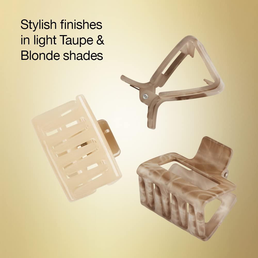 imageScunci by Conair Hair 3inch claw clips  hair accessories for women  Ideal for all hair types  trendy hair accessories  Beige Black Green 3 CountLight Taupe and Blonde