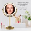 imageConair Lighted Makeup Mirror LED Vanity Mirror 1X10X Magnifying Mirror Double Sided Battery Operated in Brushed Brass