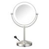 imageConair Lighted Makeup Mirror DoubleSided LED Vanity Mirror with 1X10X Magnification 3 Light Settings 3 Modes 360 Rotation Matte Black FinishSatin Nickel