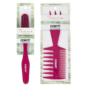 imageCONAIR x Tamera Mowry Collection Smoothing Brush and 3 in 1 Comb Set slick back hairbrush to smooth flyaways  perfect to section or tease hair  sleek ponytail bun  2 piece bundlePink 3in1 comb