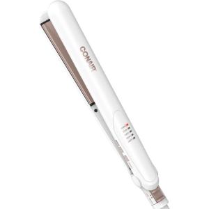 imageConair Double Ceramic Flat Iron 1Inch Flat Iron Hair Straightener Five Heat Settings Extra Long Floating Plates WhiteWhite