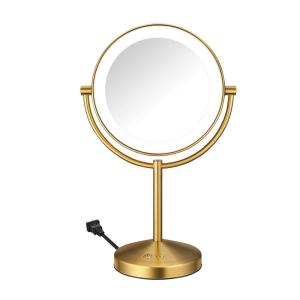 imageConair Lighted Makeup Mirror DoubleSided LED Vanity Mirror with 1X10X Magnification 3 Light Settings 3 Modes 360 Rotation Matte Black FinishBrushes Brass