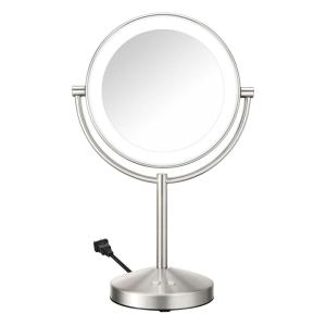 imageConair Lighted Makeup Mirror DoubleSided LED Vanity Mirror with 1X10X Magnification 3 Light Settings 3 Modes 360 Rotation Matte Black FinishSatin Nickel