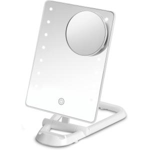 imageConair Lighted Makeup Mirror LED Vanity Mirror 1X10X Magnifying Mirror with Phone Holder Battery Operated in Glossy WhiteWhite With Phone Holder