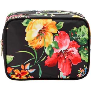 imageConair Makeup Bag  Travel Toiletry Bag  Cosmetic Bag  Toiletry Bag for Women  Double Zip Organizer  Tropical PrintBlack Floral