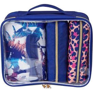 imageConair Makeup Bag  Travel Toiletry Bag  Cosmetic Bag  Toiletry Bag for Women  Double Zip Organizer  Tropical PrintBlue Palm