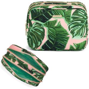 imageConair Makeup Bag  Travel Toiletry Bag  Cosmetic Bag  Toiletry Bag for Women  Double Zip Organizer  Tropical PrintPink Palm