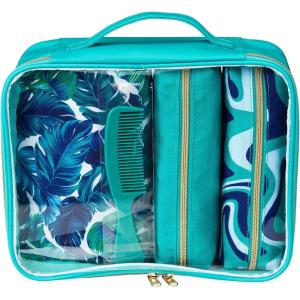 imageConair Makeup Bag  Travel Toiletry Bag  Cosmetic Bag  Toiletry Bag for Women  Double Zip Organizer  Tropical PrintTeal Palm