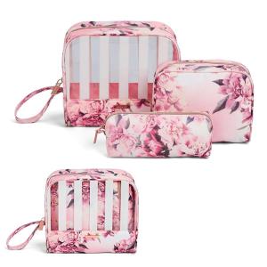 imageConair Makeup Bag Cosmetic Bag  Great for Makeup Brushes or Cosmetics Perfect Size for Purse or CarryOn 3 Piece Set in Pink Floral PrintWhite Stripes  Pink Floral