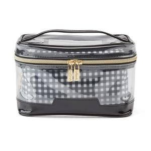 imageConair Travel Makeup Bag Large Toiletry and Cosmetic Bag Perfect Size for Use At Home or Travel Two Piece Train Case Set in Clear PVC and Black Checkers