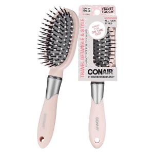 imageConair Velvet Touch oval cushion hair brush  Travel Hairbrush Detangling  curly or straight styles  detangler brushes  women or men  Blush PinkPink