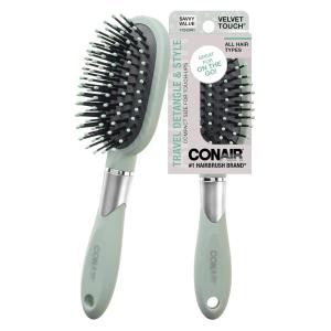 imageConair Velvet Touch oval cushion hair brush  Travel Hairbrush Detangling  curly or straight styles  detangler brushes  women or men  Blush PinkSage Green