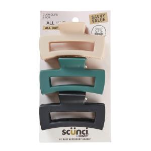 imageScunci by Conair Hair 3inch claw clips  hair accessories for women  Ideal for all hair types  trendy hair accessories  Beige Black Green 3 CountBeige  Black  Green