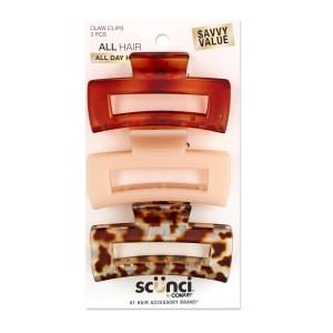 imageScunci by Conair Hair 3inch claw clips  hair accessories for women  Ideal for all hair types  trendy hair accessories  Beige Black Green 3 CountTortoise  Taupe  Giraffe