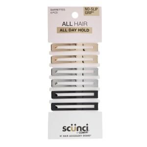 imageScunci by Conair NoSlip Grip Stay Tight Barrettes  hair barrettes for women  hair accessories for women  Assorted Neutral Metallic Colors  6 CountGold  Black  Silver