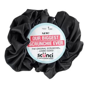 imageScunci by Conair The Original Scrunchie hair accessories  hair accessories for women  Jumbo Size in Washable Black Nylon Silk 1 CountBlack Onyx