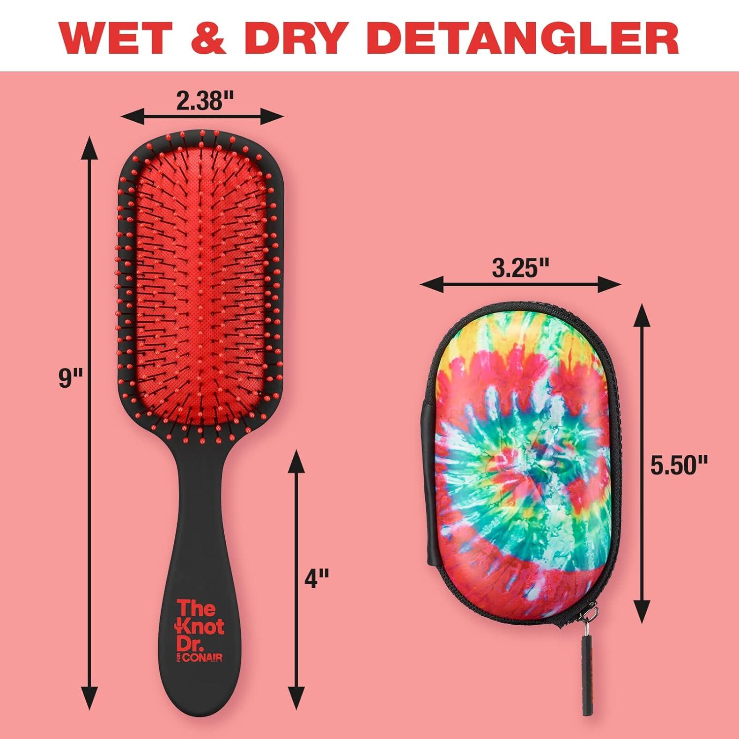 imageThe Knot Dr for Conair Hair Brush Wet and Dry Detangler with Storage Case Removes Knots and Tangles For All Hair Types Red TieDyeRed TieDye