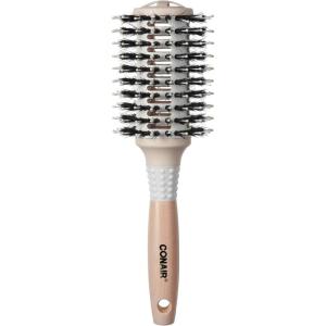 imageConair Ceramic and Wood Round Hair Brush with Vented Barrel Mixed Boar Bristles Large Barrel for Smooth Shiny Blowouts Off White