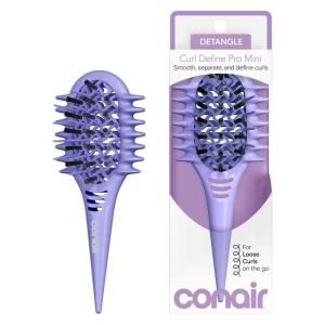imageConair Curl Define Pro Mini Detangler Brush for Tight Curls DualVent Design Curl Defining Brush with Continuous Grooves Mixed Bristles for FrizzFree Detangling Smoothing and Definition PinkPurple