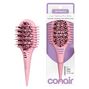 imageConair Curl Define Pro Mini Detangler Brush for Tight Curls DualVent Design Curl Defining Brush with Continuous Grooves Mixed Bristles for FrizzFree Detangling Smoothing and Definition PinkPink
