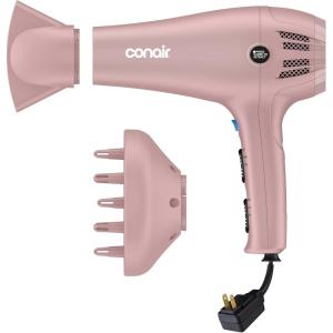 imageConair Hair Dryer with Retractable Cord 1875W Blow Dryer 3 Heat Settings 2 Speeds Blow Dryer with Diffuser and Concentrator Attachments Ionic  Tourmaline Technology Matte Light PinkMatte Light Pink