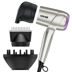 imageInfiniti PRO CONAIR Digital Hair Dryer Lightweight Ionic Blow Dryer wDiffuser for Reducing Frizz amp Defining Curls Includes Diffuser Thermal Concentrator AntiFlyaway Attachment Silver amp Purple