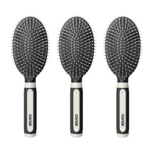 imageConair Salon Results 3Pack Hair Brushes Detangling Hair Brush for Men and Women For All Hair Types Metal Bristles and Cushion Base BlackBlack