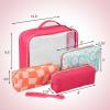 imageConair 5 Piece Toiletry and Cosmetic Bag Set Under 30 Includes 1 Large Weekender Bag and 4 Organizer Bags in Blue Swirl Prints Pack of 2Pink  Daisy Print