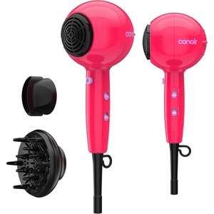 image:imageConair Cake Pop Hair Dryer with Diffuser amp Concentrator Attachments Blow Dryer Hair Dryers for Women Tourmaline Ceramic Technology 3 Heat2 Speed Settings Compact Hair Dryer wConcentrator PinkPink