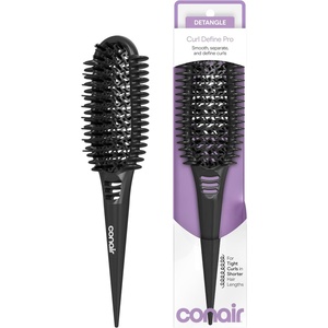 image:imageConair Curl Define Pro Detangler Brush for Curly Hair Dual Vents with Continuous Grooves Mixed Bristles for FrizzFree Detangling Smoothing and Curl Definition For Shorter Hair with Tight Curls