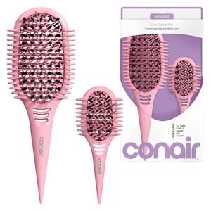 image:imageConair Curl Define Pro Large and Mini Detangler Brush Set for Tight Curls DualVent Design Curl Defining Brush with Continuous Grooves and Mixed Bristles Hairbrush Set for Long Hair Styling Pink