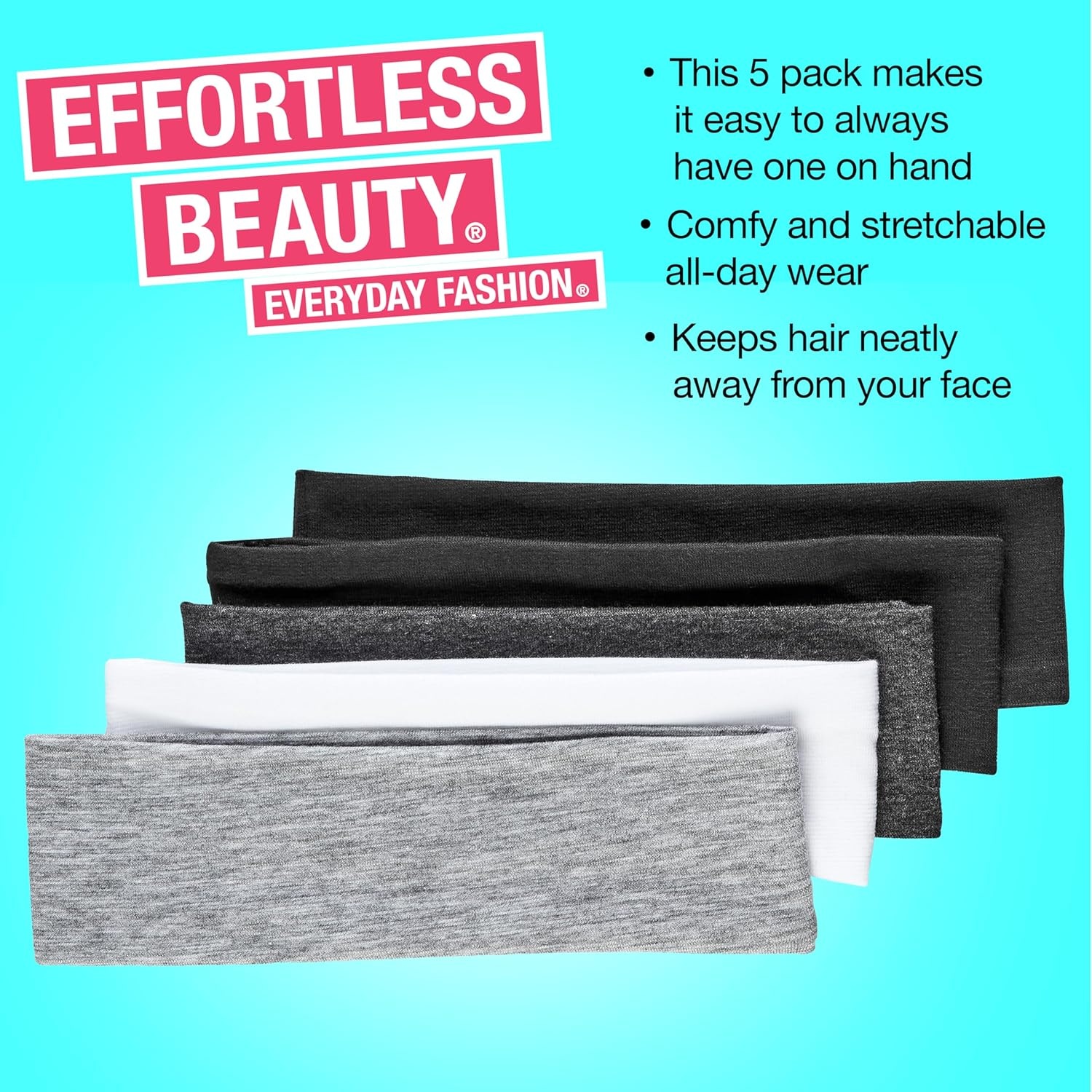 image:imageScunci by Conair Soft Stretchable Headbands accessories for women  mens headband  running headband Assorted Colors  5 Count