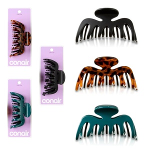 image:imageConair 3Pack Assorted Flexi Teeth Claw Clips Hair Clips for Women Inner Teeth Flex for Tighter Hold Claw Clips for Women Ideal for All Hair Types Tortoise Pattern Teal and Black