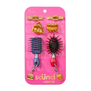 image:imageConair 6PK Novelty FoodThemed Brush and Accessory Set Hair Clips for Women Claw Clips Mini Hairbrushes with Food Charms Ideal for All Hair Types Assorted