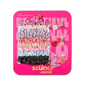 image:imageScunci by Conair 17PC Satin Scrunchie and Charm Set Scrunchies for Women with Removable Charms Mini Hair Scrunchies with Comfortable AllDay Hold Satin Hair Ties No Damage Multicolor