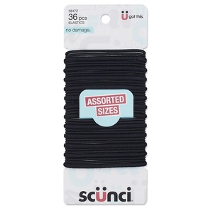 image:imageScunci by Conair No Damage Assorted Sizes Elastics for Women and Men Elastic Hair Ties with No Damage in Black 36 PackBlack Assorted Sizes