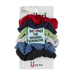 image:imageScunci by Conair The Original Scrunchie Waffle Knit Scrunchies in Navy White Red Blue Grey and Black Hair Ties for Women 6 Count