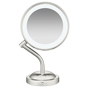 image:imageConair DoubleSided Battery Operated Lighted Makeup Mirror  Lighted Vanity Makeup Mirror with LED Lights 1x  5x Magnification Polished Chrome FinishSatin Nickel Finish